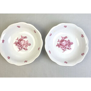 Bohemian Czechoslovakia Vegetable Serving Bowls 2 Roses Pink Gold Vintage